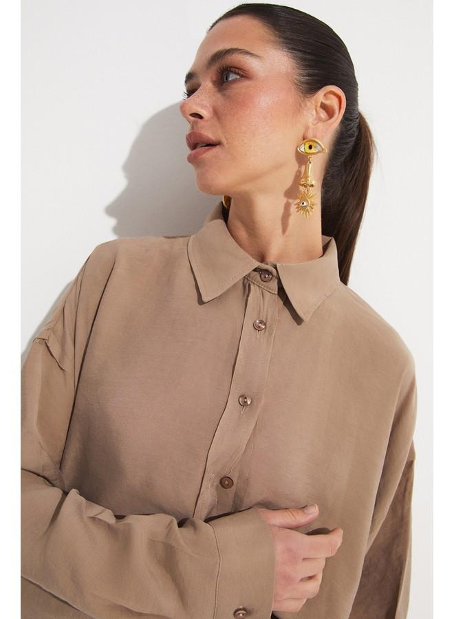 جون قميص جين يونيو بقصة فضفاضة بلون مينك - Image 2