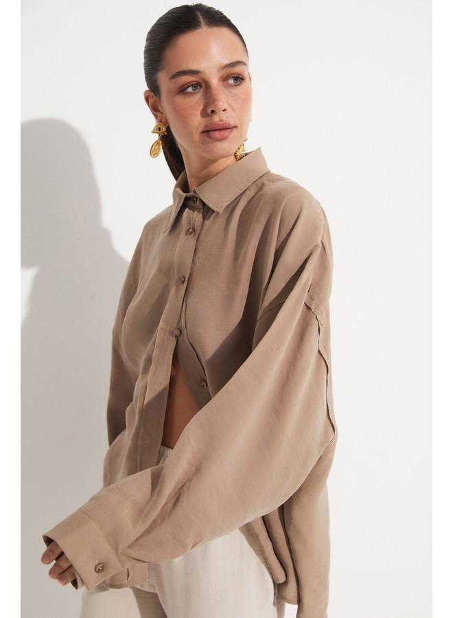 جون قميص جين يونيو بقصة فضفاضة بلون مينك - Image 4