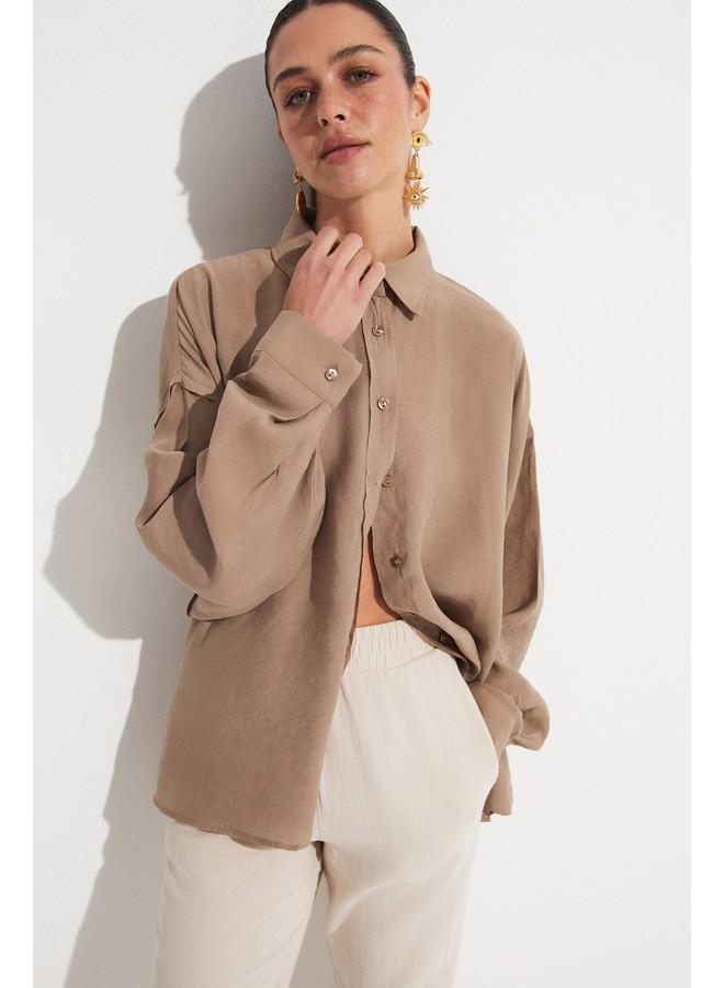 جون قميص جين يونيو بقصة فضفاضة بلون مينك - Image 3