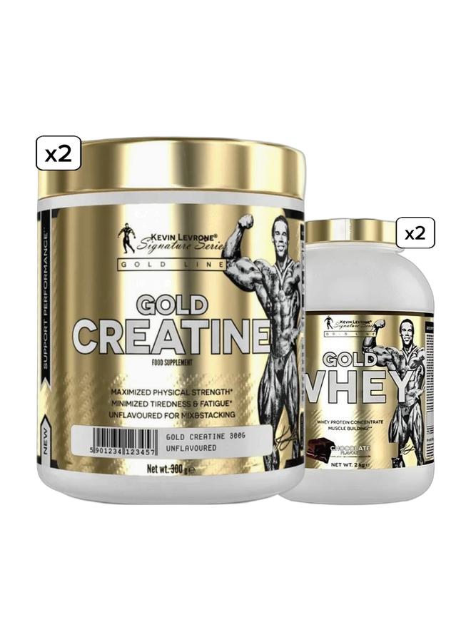 KEVIN LEVRONE Gold Creatine, Unflavored, 300g & Gold Whey, 100% Whey Concentrate, Chocolate Flavour, 2kg Bundle - Image 1