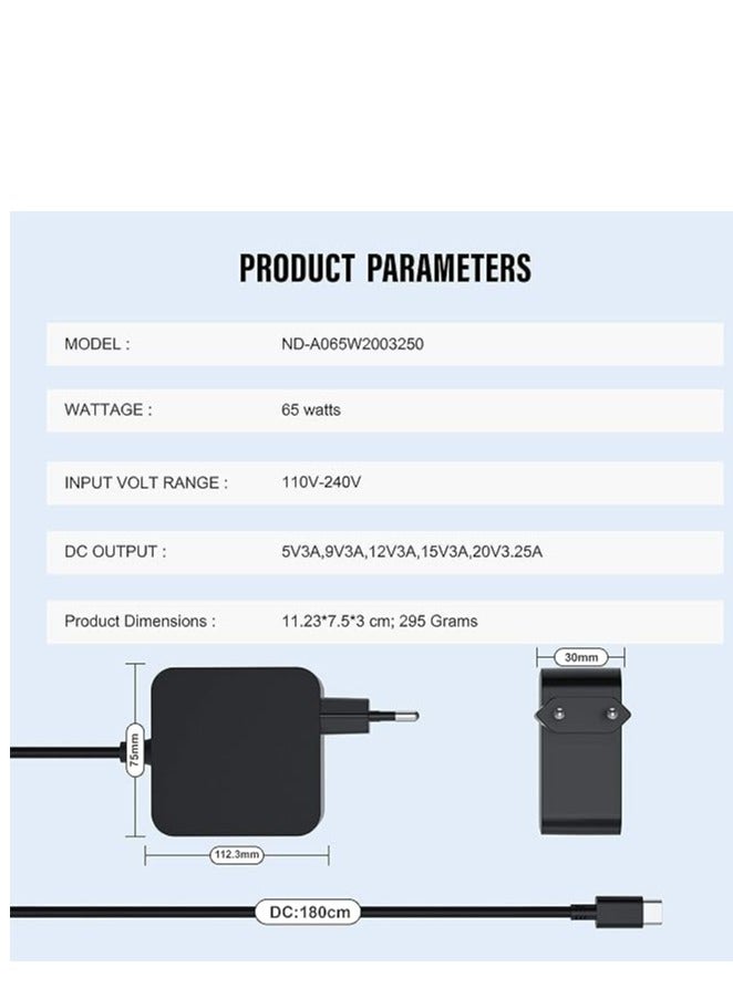 65W Type C USB C Laptop Adapter Charger Compatible With HP MacBook Pro/Air, Lenovo ThinkPad Yoga  - Image 2