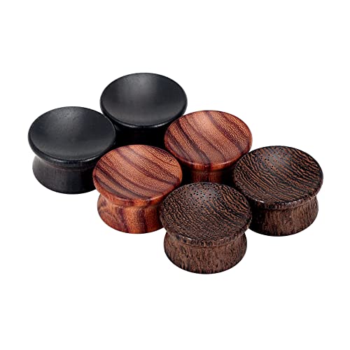 Qmcandy 6pcs Vintage Black Brwon Natural Wood Double Flared Ear Plugs Wooden Gauges Expander Set 00g - Image 1