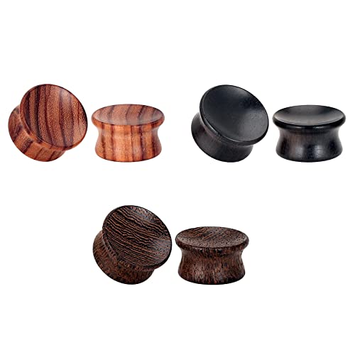 Qmcandy 6pcs Vintage Black Brwon Natural Wood Double Flared Ear Plugs Wooden Gauges Expander Set 00g - Image 5