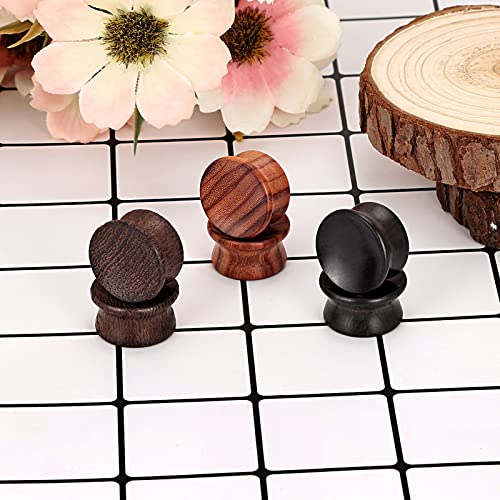 Qmcandy 6pcs Vintage Black Brwon Natural Wood Double Flared Ear Plugs Wooden Gauges Expander Set 00g - Image 3