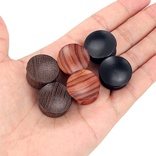 Qmcandy 6pcs Vintage Black Brwon Natural Wood Double Flared Ear Plugs Wooden Gauges Expander Set 00g - Image 2