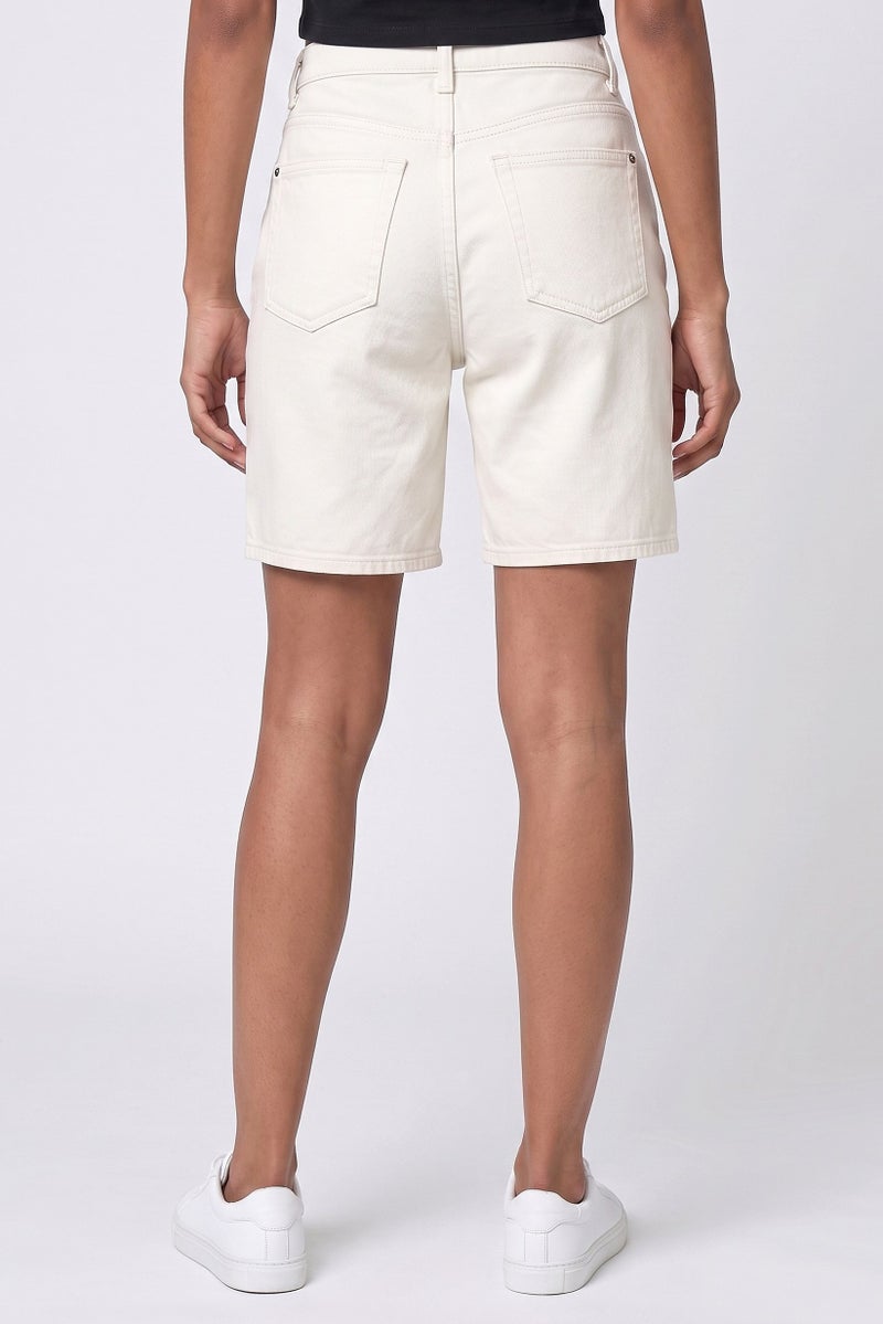 Threadbare Women Solid Denim Shorts, Beige - Image 4