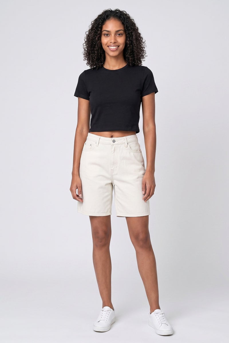 Threadbare Women Solid Denim Shorts, Beige - Image 2