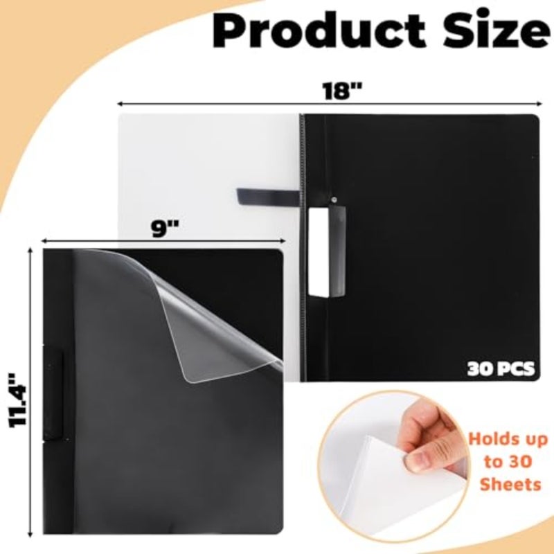 30 Pack Clear Report Cover with Clip, 11.5 x 9 Inch Presentation Folders with 60 Sticker, Slide Locking Letter Size Resume Binder, 30 Sheets Capacity File Document Organizer for Office, School - Image 2