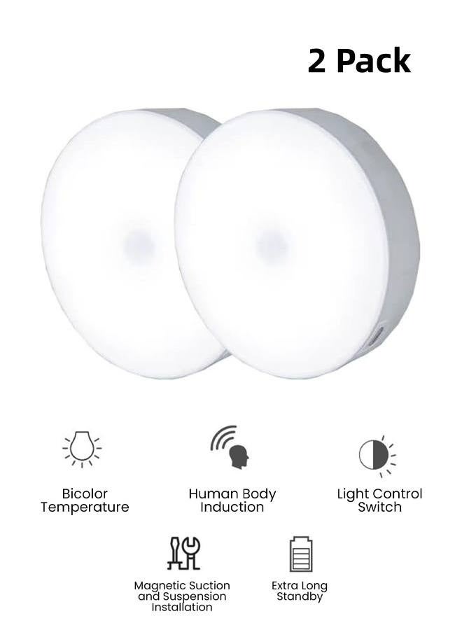 (عبوة من قطعتين) مصباح استشعار الحركة الداخلي، قابل لإعادة الشحن عبر USB، بطارية كبيرة جدًا 800 مللي أمبير للاستخدام طويل الأمد، يمكن لصقه في أي مكان، مناسب لإضاءة المطبخ المنزلي والممر والخزانة والحمام - Image 1