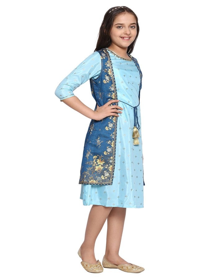 Aurelia Blue Straight Dress-Gilet Girls Set - Image 4