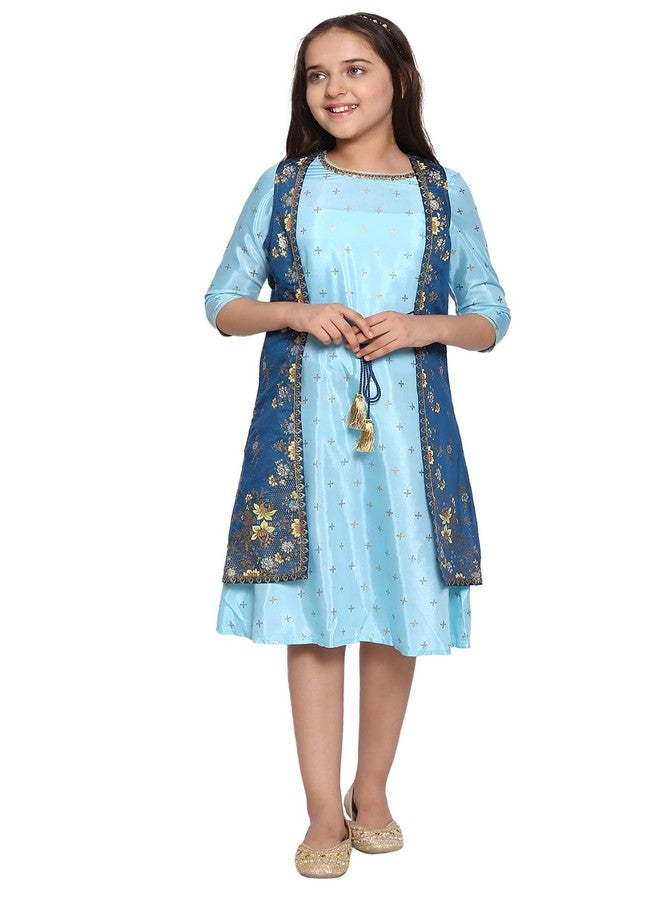 Aurelia Blue Straight Dress-Gilet Girls Set - Image 1