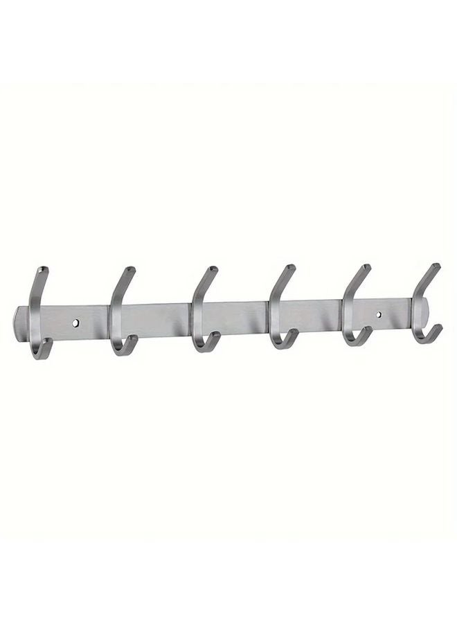 Silver Wall Mount Coat Rack 6 Double Hooks Heavy Duty Stainless Steel Rust Resistant - Image 2