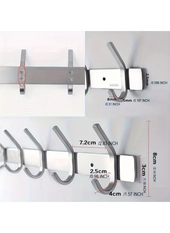 Silver Wall Mount Coat Rack 6 Double Hooks Heavy Duty Stainless Steel Rust Resistant - Image 4