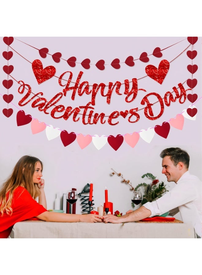 Happy Valentines Day Banner and Heart Garlands - Glitter, Large 10 Feet | Valentines Day Decorations, Valentine's Garland, Proposal, Romantic Decorations Special Night - Image 4