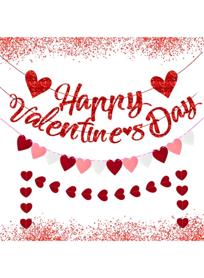 Happy Valentines Day Banner and Heart Garlands - Glitter, Large 10 Feet | Valentines Day Decorations, Valentine's Garland, Proposal, Romantic Decorations Special Night - Image 1