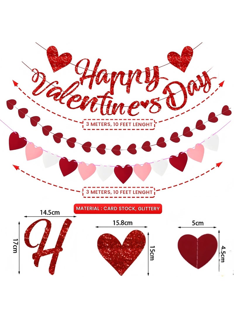 Happy Valentines Day Banner and Heart Garlands - Glitter, Large 10 Feet | Valentines Day Decorations, Valentine's Garland, Proposal, Romantic Decorations Special Night - Image 3