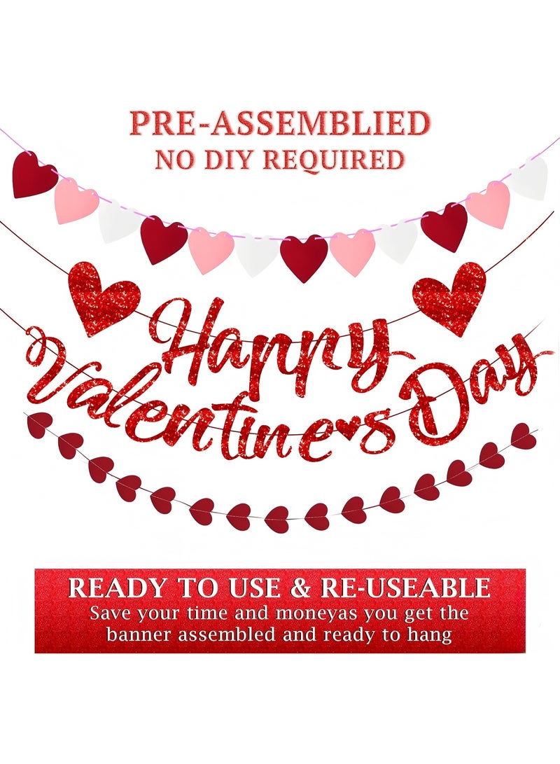 Happy Valentines Day Banner and Heart Garlands - Glitter, Large 10 Feet | Valentines Day Decorations, Valentine's Garland, Proposal, Romantic Decorations Special Night - Image 2