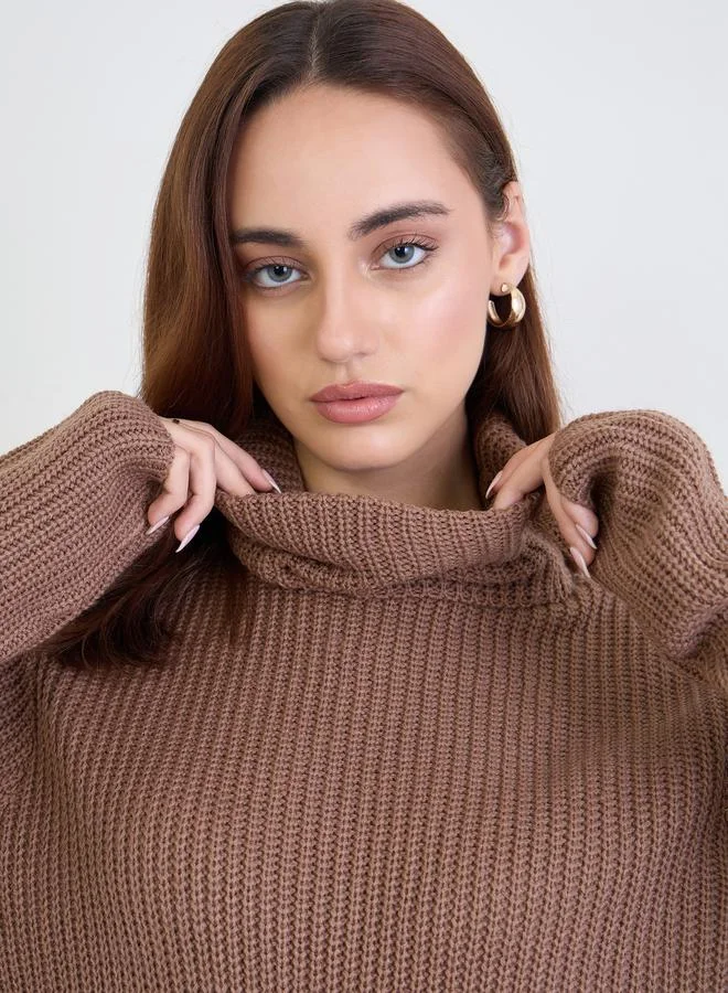 Styli Tan Knit Longline Sweater