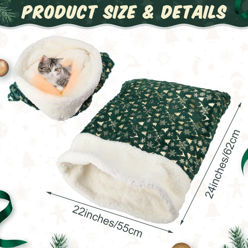 Clysee Self Heating Cat Sleeping Bag Self Warming Cat Bed Cave Forest Green Heated Pad Cozy Soft Winter Washable Wrap Pet Sleeping Pouch Snuggle Sack for Puppy Dog Kitten, 24 x 21 Inch - Image 5