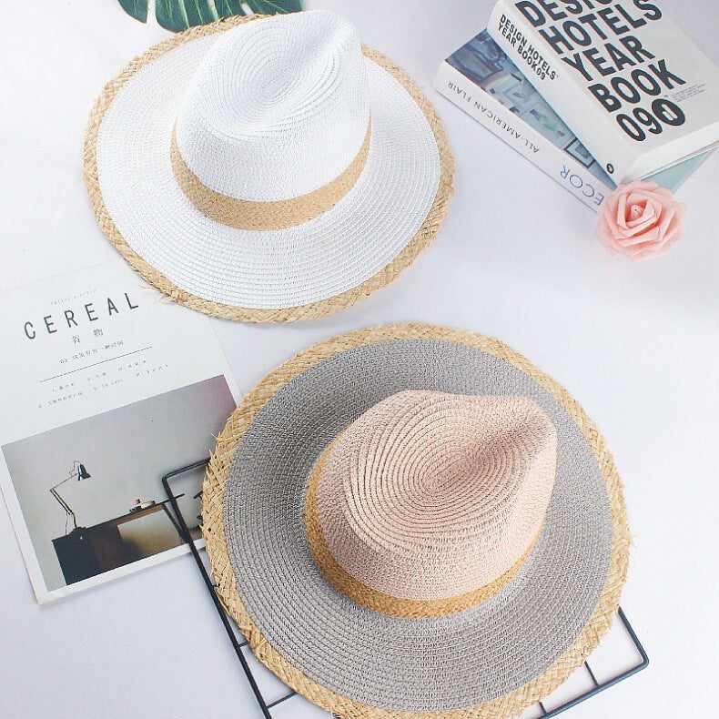 Patchwork Straw Hat Black Trim Sun Protection Woven Straw - Image 4