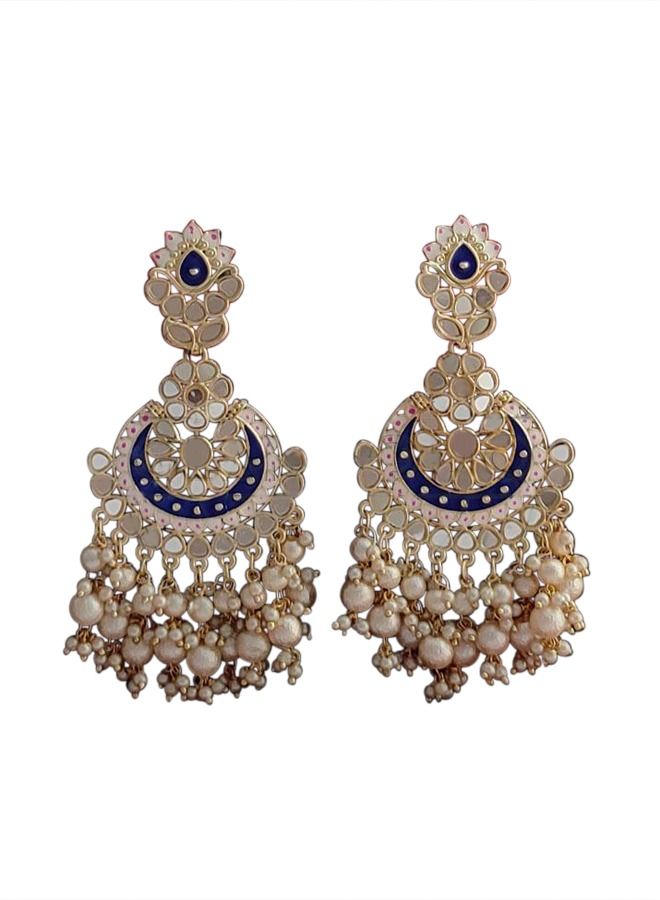 Beautiful Blue Chand bali  Long Mirror Earrings