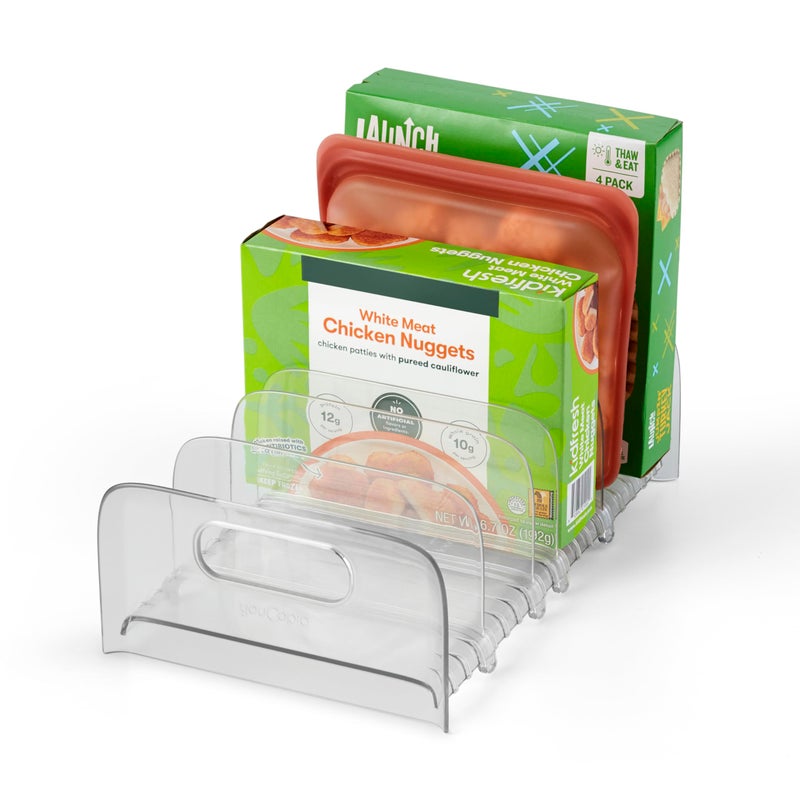YouCopia FreezeUp Freezer Rack 12" BPA-Free Fridge Organizer with Adjustable Dividers and Handles for Frozen Food Box and Meal Storage, Clear - Image 1