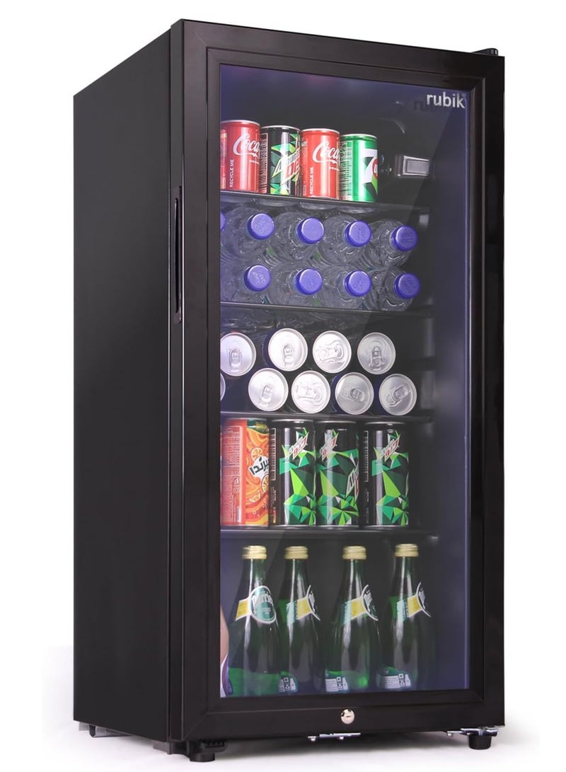 Rubik 88L Glass Door Refrigerator All Black Edition Four Countertop or Cabinets, Direct Cold with Frost, LED Light and Key Lock, (RB-88HC-JC), Black  - Image 1
