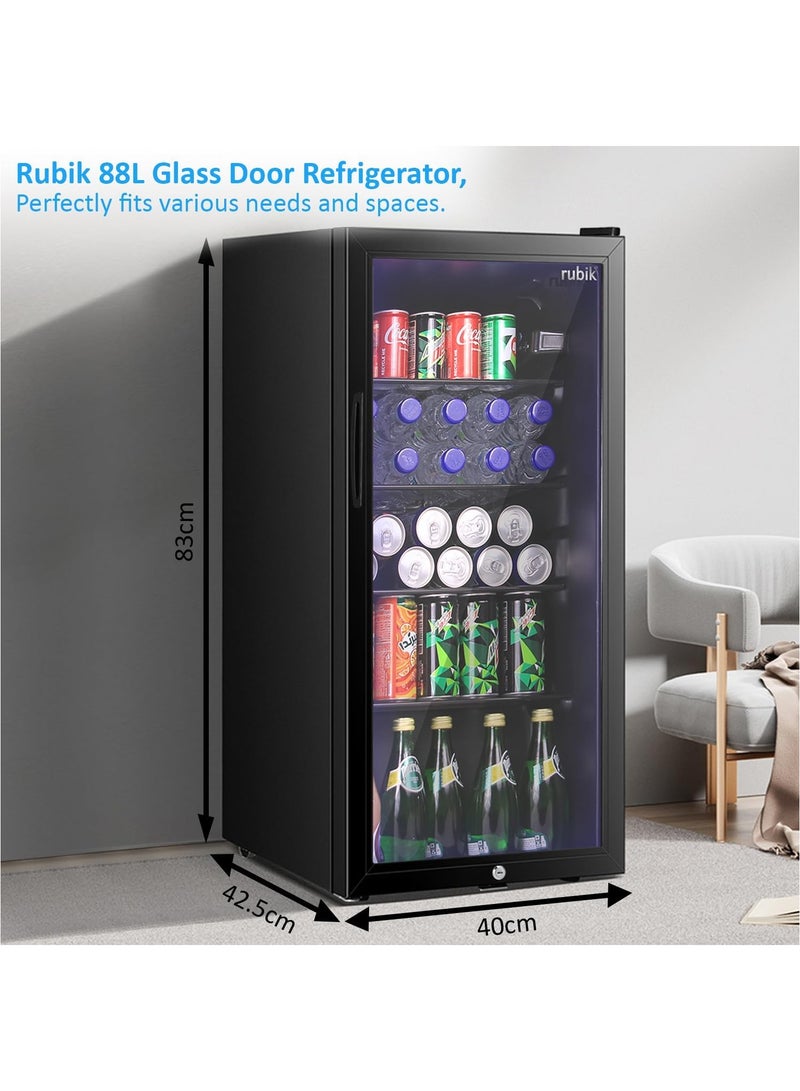 Rubik 88L Glass Door Refrigerator All Black Edition Four Countertop or Cabinets, Direct Cold with Frost, LED Light and Key Lock, (RB-88HC-JC), Black  - Image 4