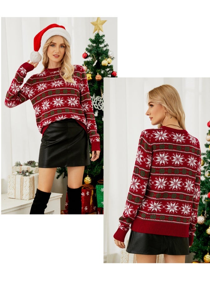 NIBEMINENT Merry Xmas Look Snowflake Print Women's Christmas Sweater Full Sleeve O Neck Casual Loose Knitwear Warm Soft Jumpers Pullovers - Image 2