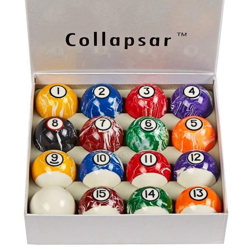 Collapsar Deluxe Billiard Pool Ball Marble-Swirl Style 2-1/4 Inch Regulation Size Complete 16 Pool Balls Billiard Set (Several Style Available) (White Marble With Black Circle) - Image 2