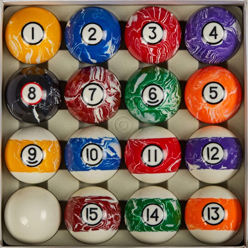 Collapsar Deluxe Billiard Pool Ball Marble-Swirl Style 2-1/4 Inch Regulation Size Complete 16 Pool Balls Billiard Set (Several Style Available) (White Marble With Black Circle) - Image 1