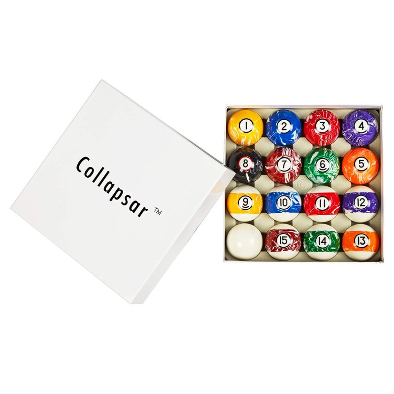 Collapsar Deluxe Billiard Pool Ball Marble-Swirl Style 2-1/4 Inch Regulation Size Complete 16 Pool Balls Billiard Set (Several Style Available) (White Marble With Black Circle) - Image 4