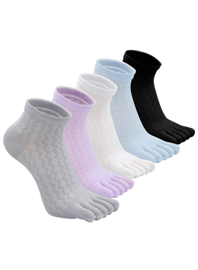 Women’s Cotton Five Finger Running Socks - Mini Crew Sport Socks, 5 Pairs for Ultimate Comfort and Performance. Perfect for Running, Sports, and Everyday Wear! - Image 1