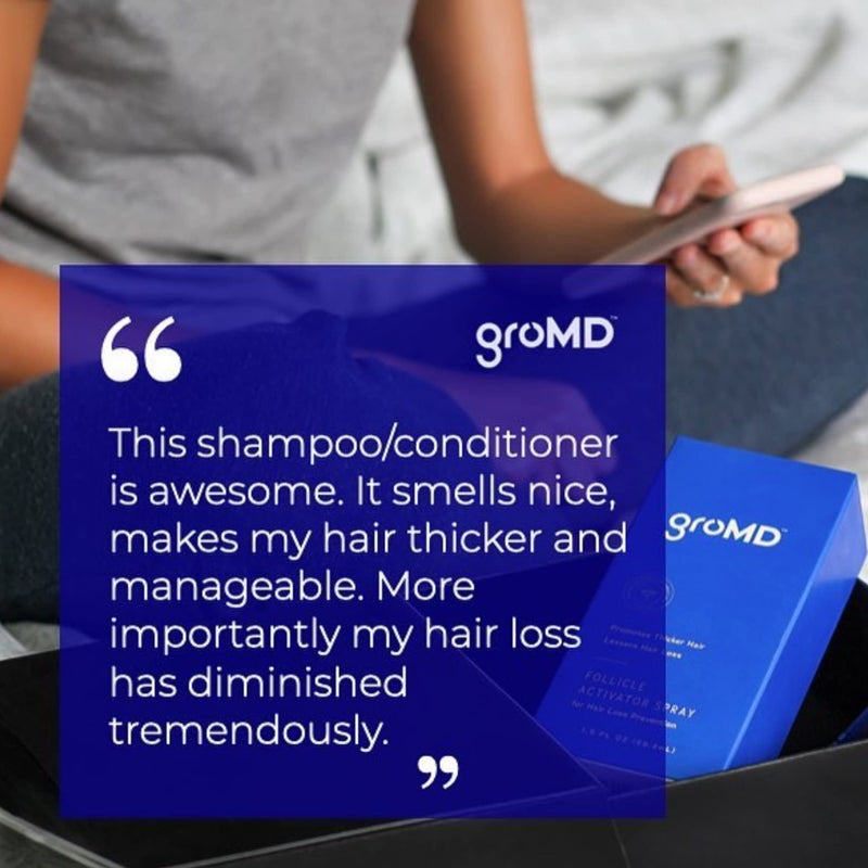 GroMD Hair Loss Serum, Hair Growth Treatment, Regrowth, Follicle Activator Spray, Argan Oil, Biotin & Caffeine, Thickening, Doctor Developed, DHT Blocking Ingredients, 60 Day Supply - Image 4