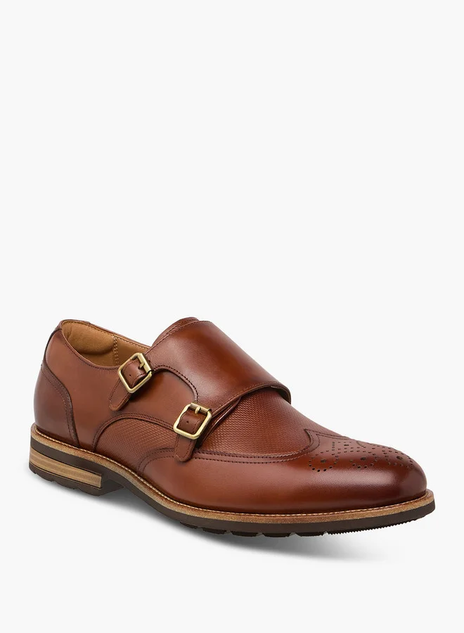دوتشيني Men's Textured Slip-On Monk Strap Shoes with Buckle Accent