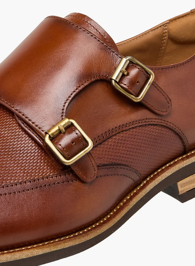 دوتشيني Men's Textured Slip-On Monk Strap Shoes with Buckle Accent
