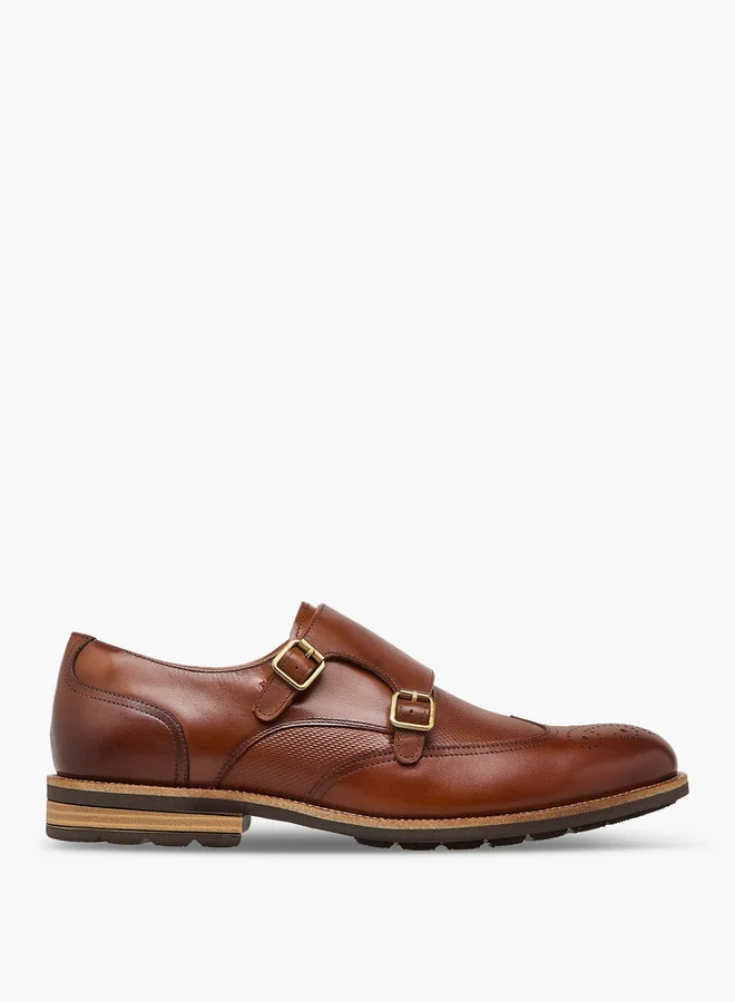 دوتشيني Men's Textured Slip-On Monk Strap Shoes with Buckle Accent