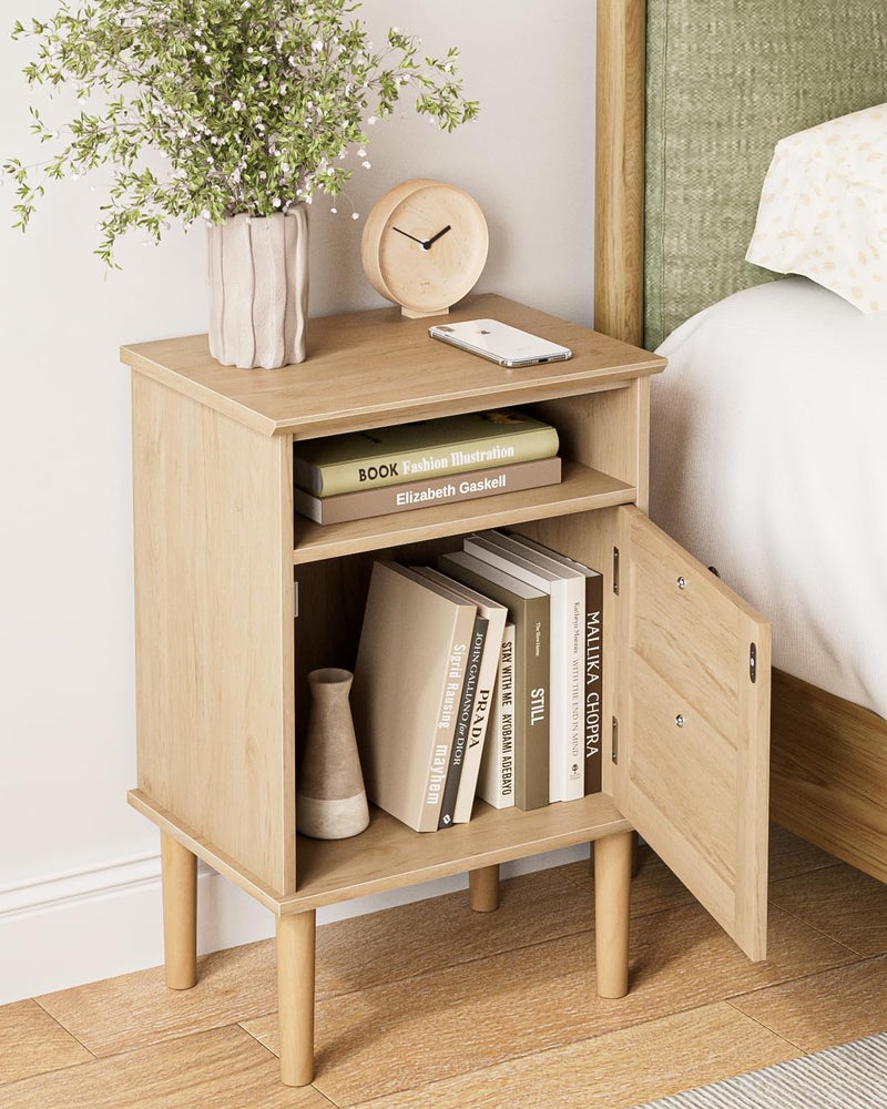 Apetaccat Nightstand, Boho Night Stand with 1 Drawer, Modern Side Accent Table with Open Shelf, Wooden Top Bedside End Table for Bedroom, Living Room, Natural - Image 4