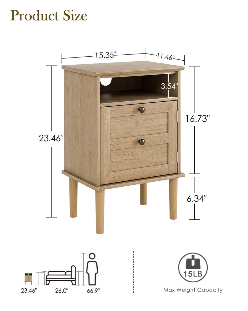 Apetaccat Nightstand, Boho Night Stand with 1 Drawer, Modern Side Accent Table with Open Shelf, Wooden Top Bedside End Table for Bedroom, Living Room, Natural - Image 2