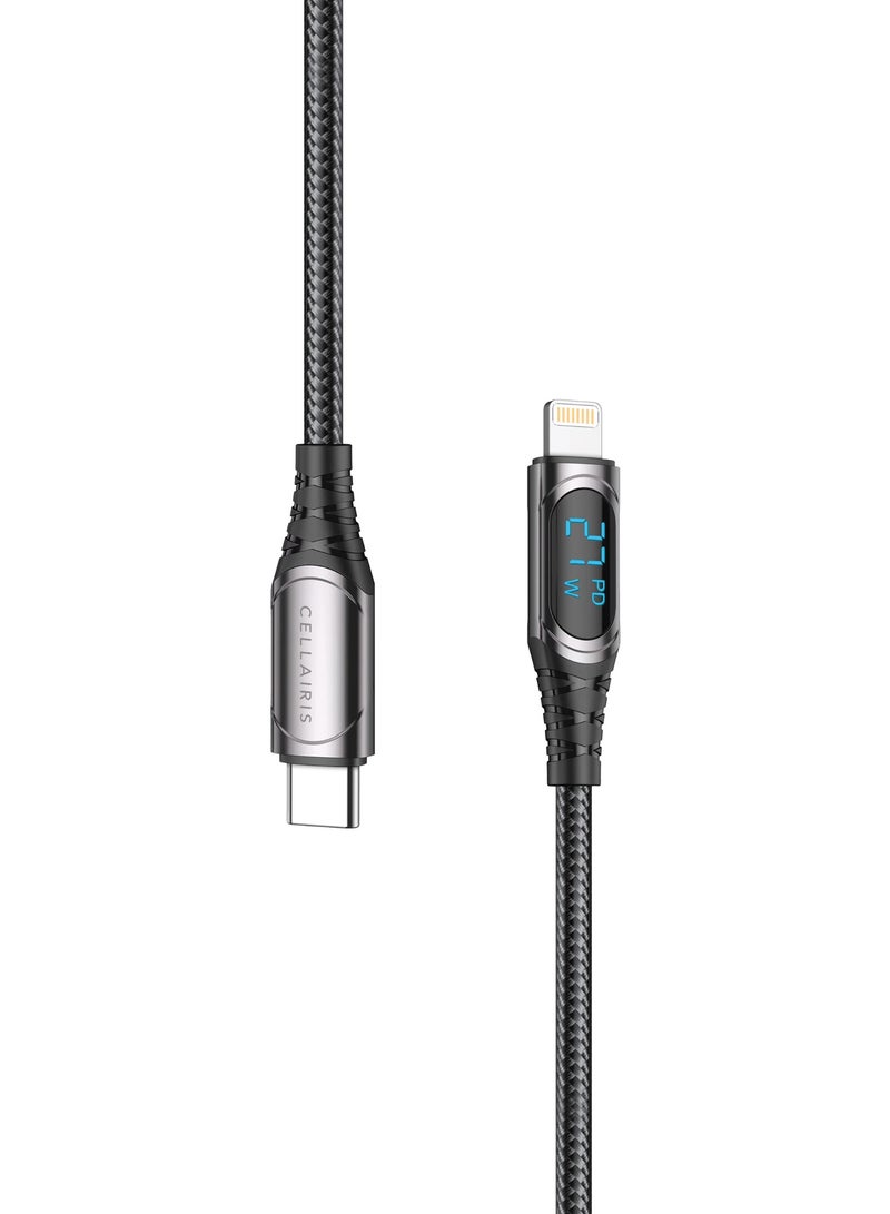 Cellairis Premium Nylon LED Cable PD 27W C-L 1.2M - Black - Image 3