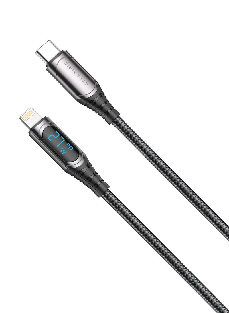 Cellairis Premium Nylon LED Cable PD 27W C-L 1.2M - Black - Image 2