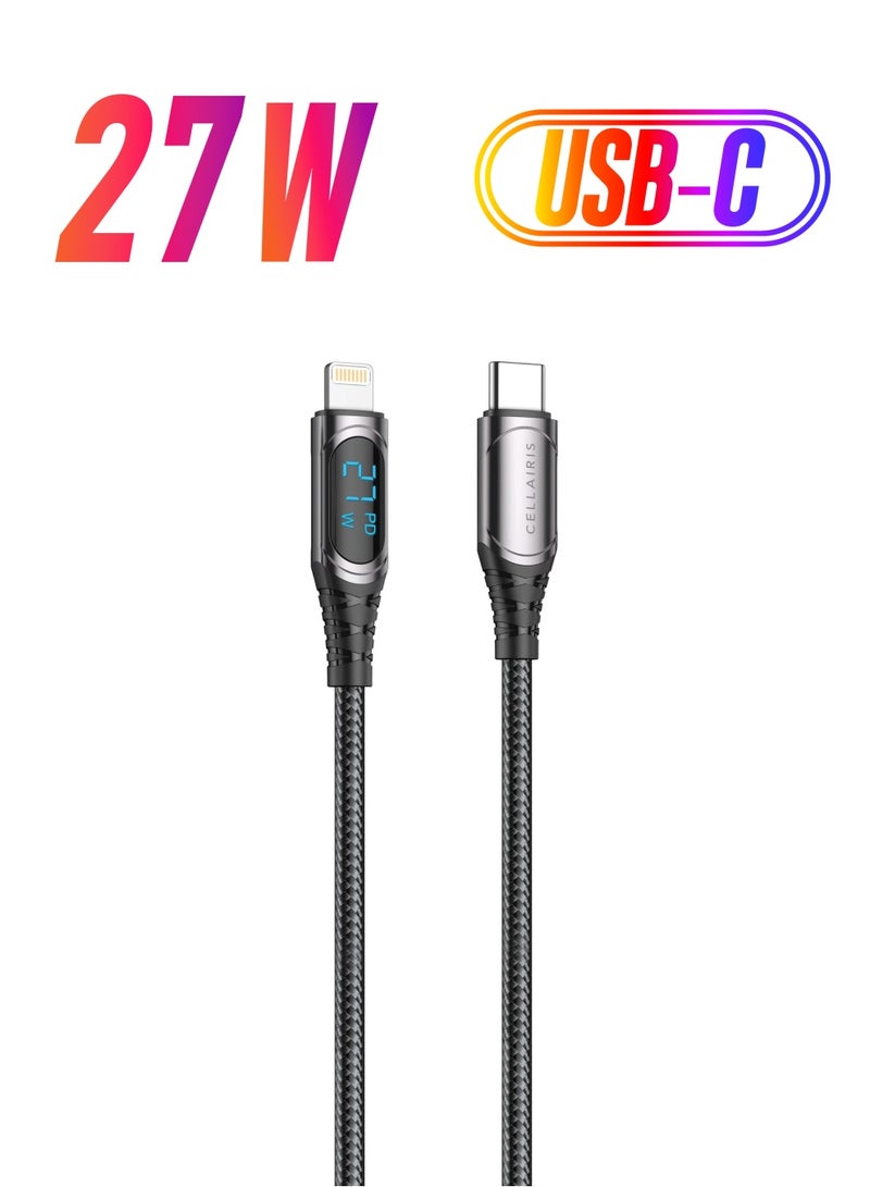 Cellairis Premium Nylon LED Cable PD 27W C-L 1.2M - Black - Image 1