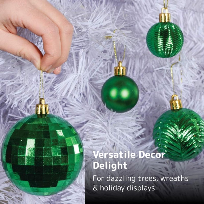 Prextex Prextex Green Christmas Ornaments - Set of 36 Shatterproof Christmas Ornaments in 6 Styles  3 Sizes for Xmas Tree Decorations  Holiday Parties  Home Decor  Durable Christmas Balls - Green  - Image 4