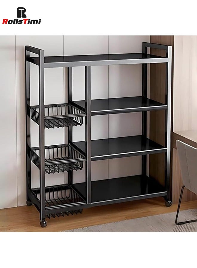 RollsTimi  Storage Organizer Adjustable 4-Tier Kitchen Shelves, Vegetable Storage Rack with Removable Wire Storage Basket Rolling Baker’s Rack icrowave Cart Stand - Image 1