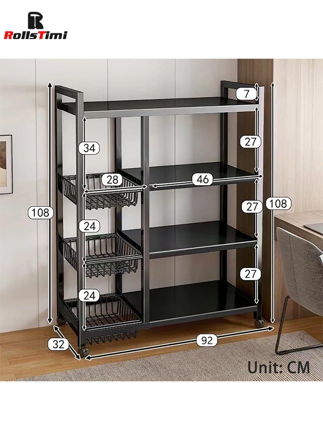 RollsTimi  Storage Organizer Adjustable 4-Tier Kitchen Shelves, Vegetable Storage Rack with Removable Wire Storage Basket Rolling Baker’s Rack icrowave Cart Stand - Image 5