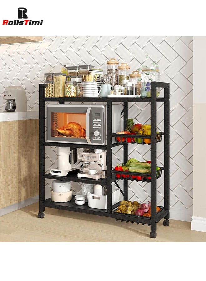 RollsTimi  Storage Organizer Adjustable 4-Tier Kitchen Shelves, Vegetable Storage Rack with Removable Wire Storage Basket Rolling Baker’s Rack icrowave Cart Stand - Image 2