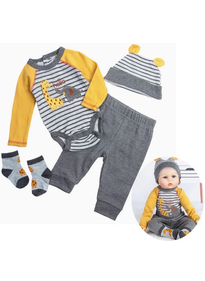 Pedolltree - Reborn Baby Dolls Clothes 24 Inch Boy For 22-24 Inch Reborn Dolls Clothes Accesories Outfits Yellow Stripe 4 Pcs Set - Image 1