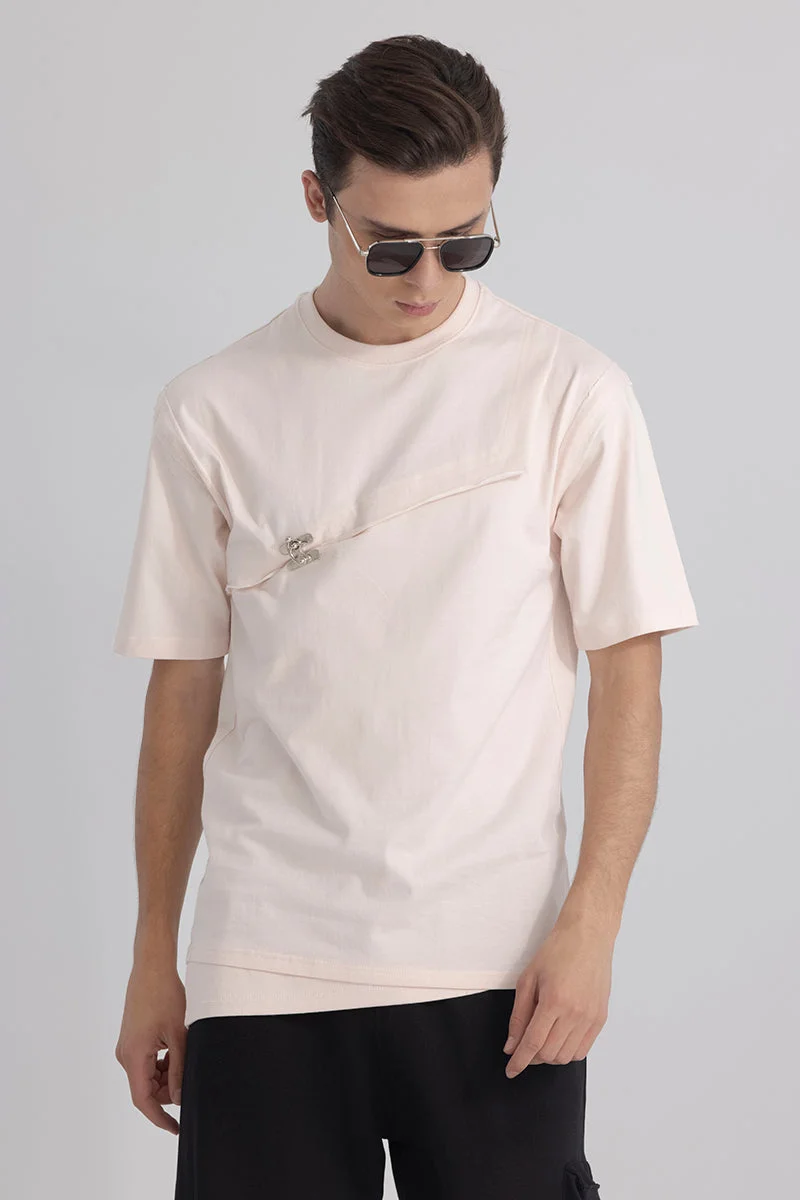 سنيتش Light Pink Graphic Half Sleeve Slim Fit Streetwear T-Shirt