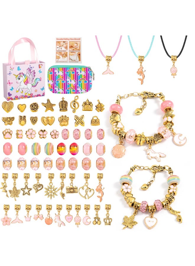 Diy Girls' Bracelet Making Set 67pcs Charm Bracelet Set with Beads Pendant Charm Bracelet String Crafts and Necklace Making Jewelry Making Supplies Girls' Gift  - Image 1