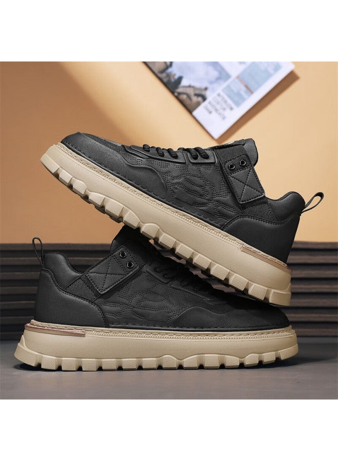 YEARCON Eierkang Men's Retro British Casual Work Shoes Thick Sole Height Increasing Wear-resistant Sports Casual Shoes Black Size 39 - Image 2